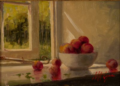 PEACHES IN THE MORNING SUN by Mat Grogan  at Dolan's Art Auction House