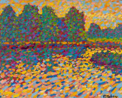 TWILIGHT SPARKLING ON THE RIVER by Paul Stephens  at Dolan's Art Auction House