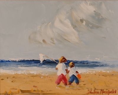 BOYS ON THE BEACH by Thelma Mansfield  at Dolan's Art Auction House