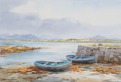 BOATS AT LOW TIDE, THE OLD HARBOUR, ROUNDSTONE by Robert Egginton  at Dolan's Art Auction House
