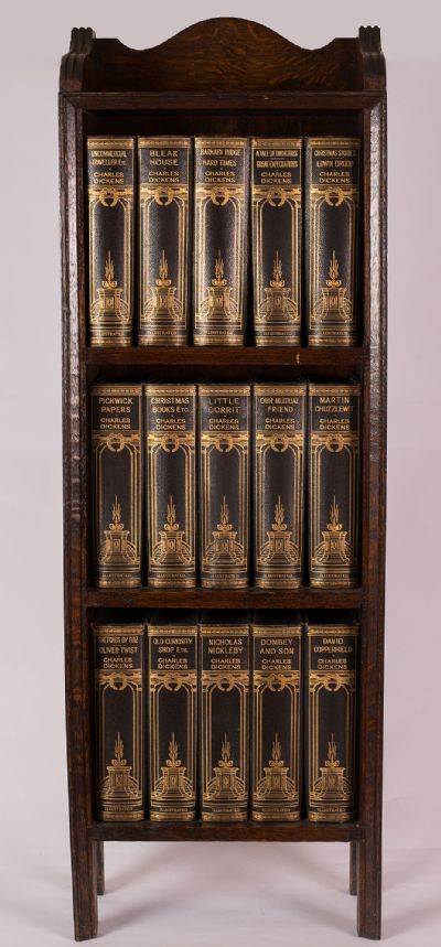 Set of 15 Charles Dickens Volumes & Oak Bookshelves at Dolan's Art Auction House