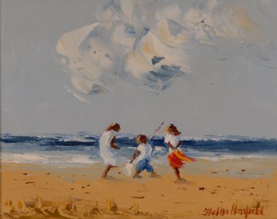 CHILDREN ON THE BEACH by Thelma Mansfield  at Dolan's Art Auction House