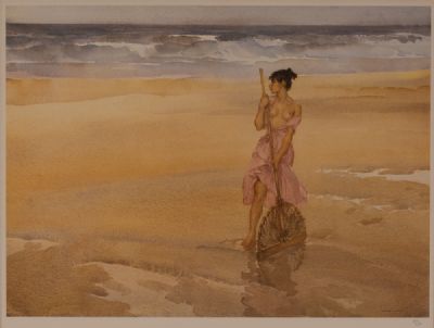 ON THE BEACH, THE SHRIMP NET by Sir William Russell Flint RA at Dolan's Art Auction House
