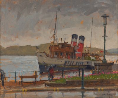 RED FUNNELLS ON THE STEAMSHIP by Ian Cryer ROI at Dolan's Art Auction House