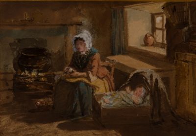 COTTAGE INTERIOR, MOTHER & CHILD by H.King  at Dolan's Art Auction House