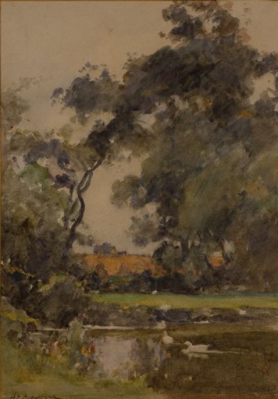 DUCKS IN A COUNTRY POND by Albert E. Brockbank  at Dolan's Art Auction House