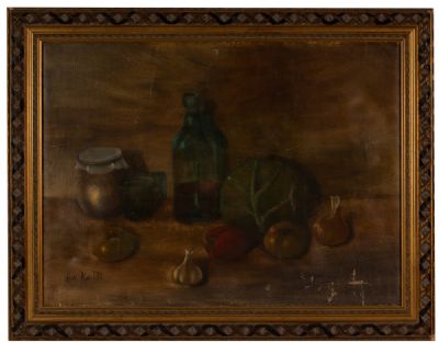 STILL LIFE WITH PEPPARS AND GARLIC by Adam Kos  at Dolan's Art Auction House