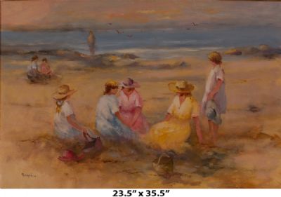 FAMILY PICNIC ON THE BEACH by Elizabeth Brophy  at Dolan's Art Auction House