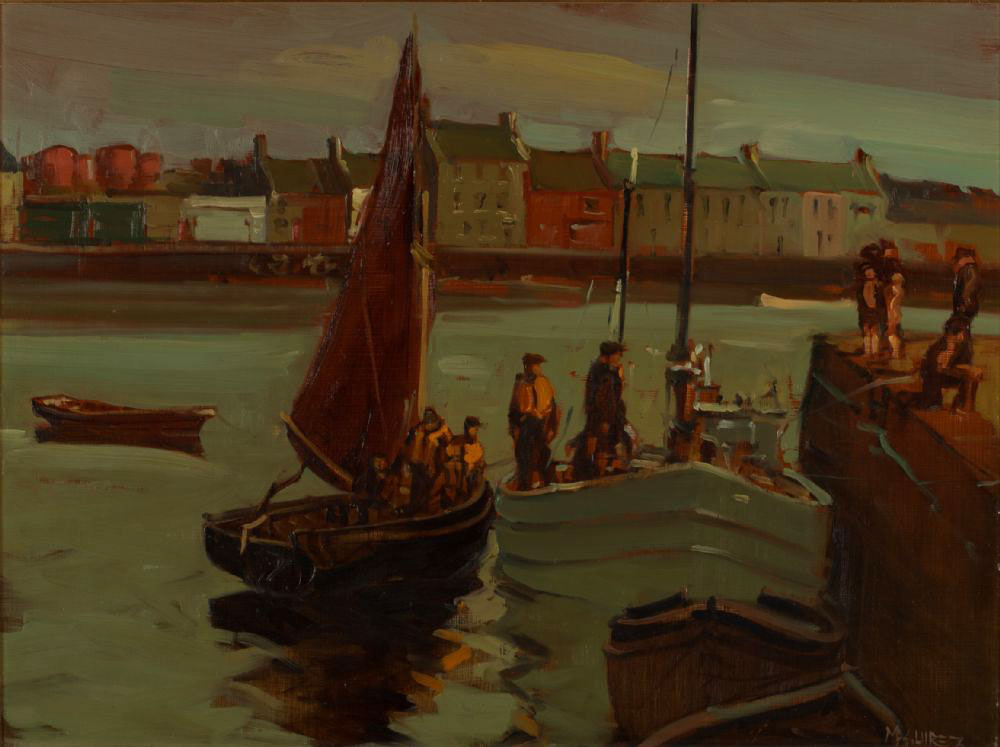 EVENING, CLADDAGH QUAY, GALWAY by Cecil Maguire RUA at Dolan's Art Auction House