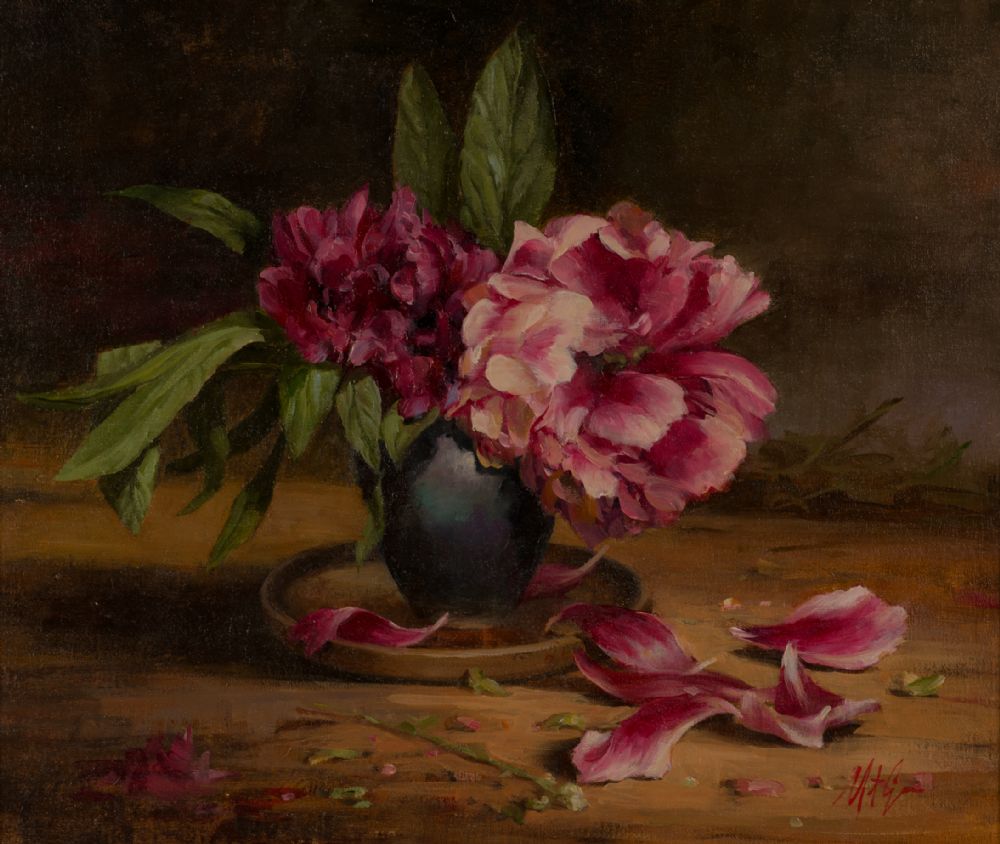 PEONY ROSES IN PINK by Mat Grogan  at Dolan's Art Auction House