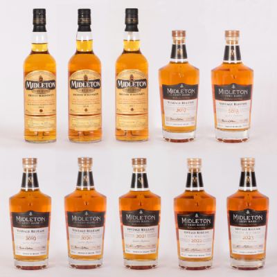 Collection of 10 Midleton Very Rare Irish Whiskeys, 2015 to 2023 at Dolan's Art Auction House