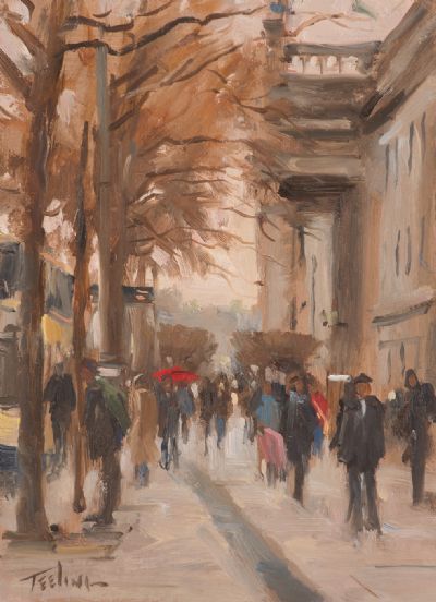WALKING BY THE GPO, DUBLIN by Norman Teeling  at Dolan's Art Auction House