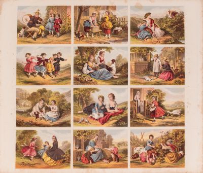 Set of 12 Victorian Hand-Coloured Engravings of Children at Dolan's Art Auction House