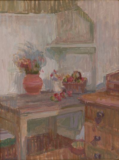 FRUIT & FLOWERS IN THE KITCHEN by Deirdre Daines  at Dolan's Art Auction House