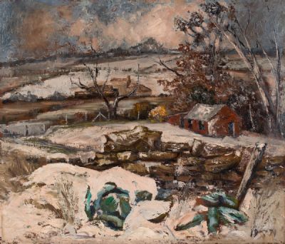 NOVEMBER SNOW ON THE FARM by Alan Thompson  at Dolan's Art Auction House