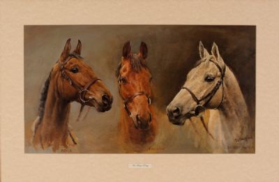 WE THREE KINGS (ARKLE, RED RUM & DESERT ORCHID) by Susan Crawford  at Dolan's Art Auction House