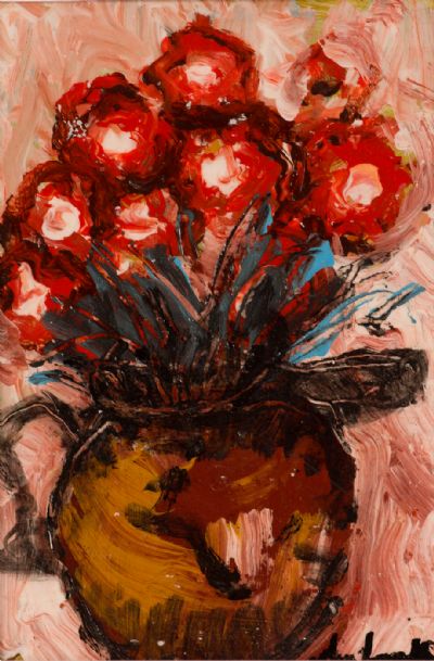 RED FLOWERS by Marie Carroll  at Dolan's Art Auction House
