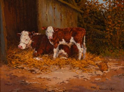 COW & CALF, AFTER DINNER by Desmond Charles Tallon  at Dolan's Art Auction House