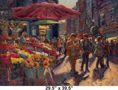 FLOWER SELLERS ON GRAFTON STREET by Norman Teeling  at Dolan's Art Auction House