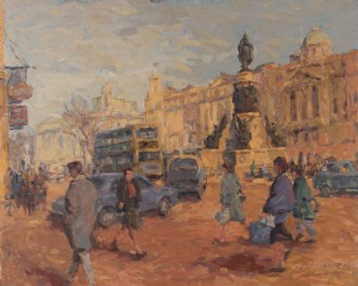 SUNLIGHT ON O'CONNELL STREET (1980's) by Desmond Hickey  at Dolan's Art Auction House