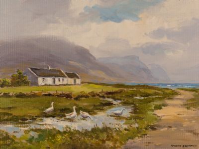 GEESE AT KEEL VILLAGE, ACHILL by Robert Egginton  at Dolan's Art Auction House
