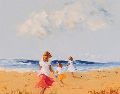 A DAY ON THE BEACH by Thelma Mansfield  at Dolan's Art Auction House