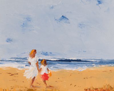 SUMMER BEACH, MOTHER & DAUGHTER by Thelma Mansfield  at Dolan's Art Auction House